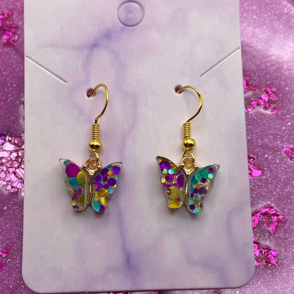 3 for $12 - Butterfly Glitter Sterling Silver Earrings